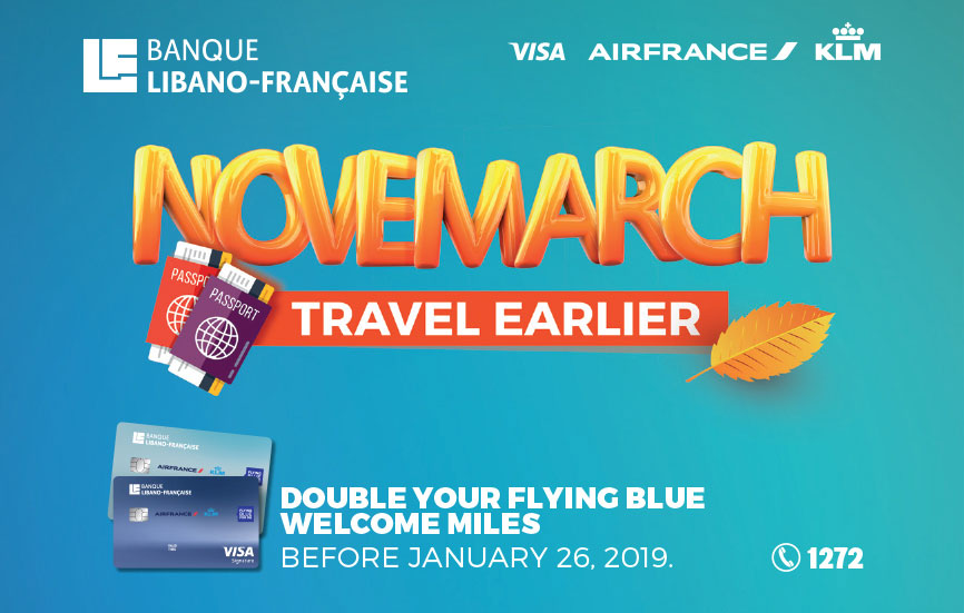 أميال ترحيب مضاعفة مع  كل  بطاقة Visa AIR FRANCE KLM - BANQUE LIBANO-FRANÇAISE جديدة!